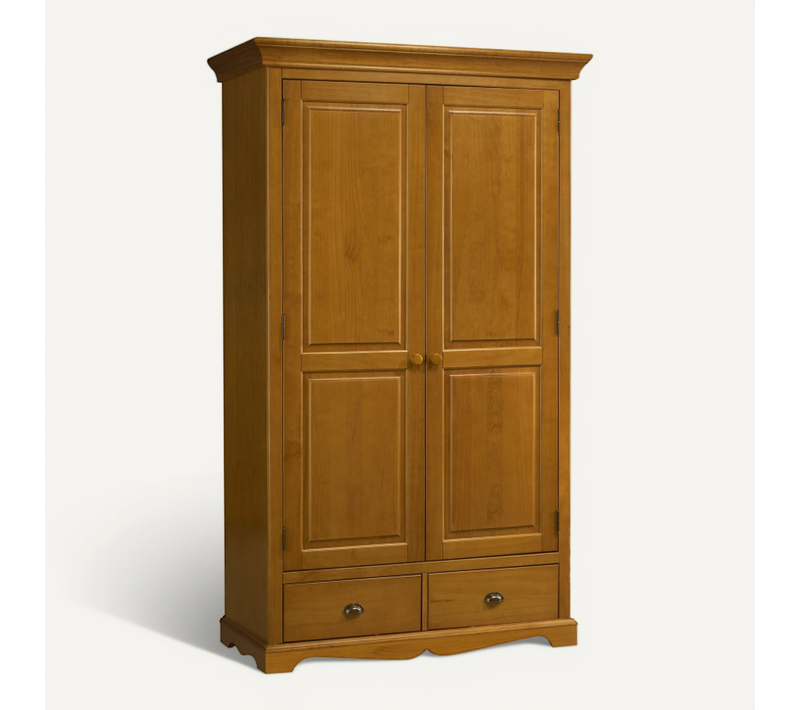 Armoire Penderie Pin Miel 2 Portes 2 Tiroirs 6 Niches L 114.5 H 195 P 54 Cm