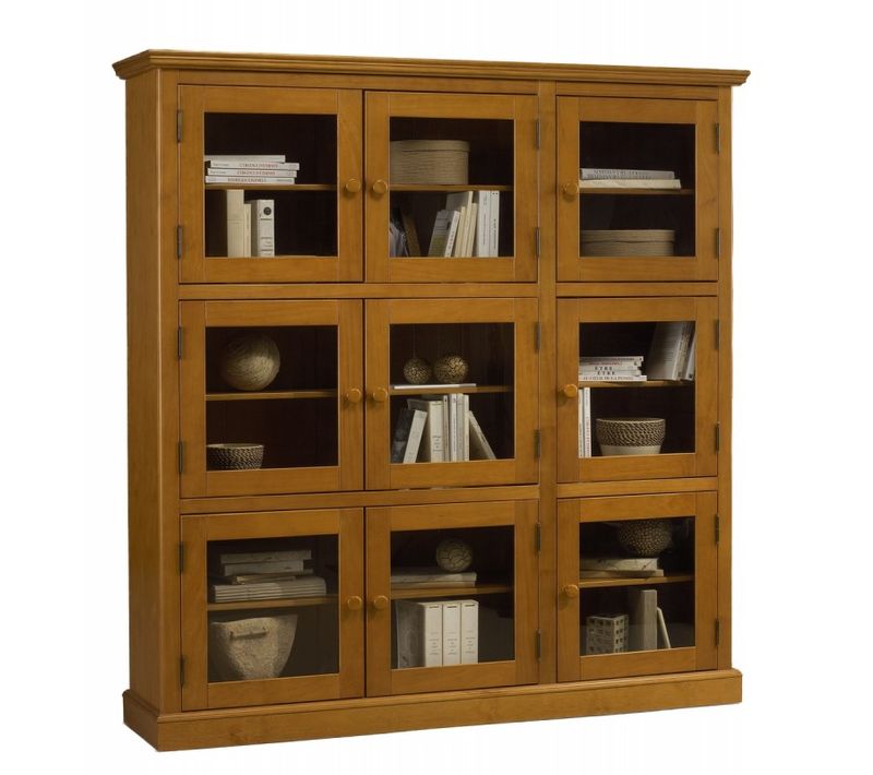 Bibliothèque 9 Portes Vitrées Pin Miel