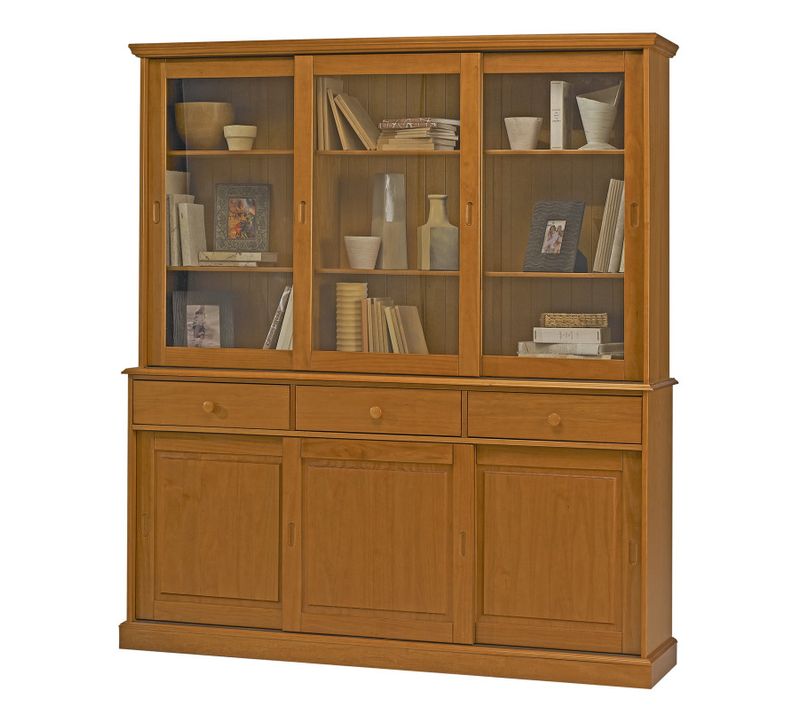 Vaisselier Pin Miel 6 Portes Coulissantes 3 T 10 Niches L 178.6 H 199 P 42.3 Cm