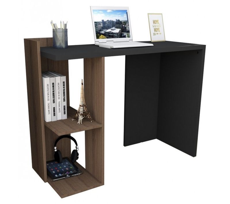 Bureau 1 Caisson Noyer Et Noir 2 Niches L 101.5 H 75 P 41.5 Cm