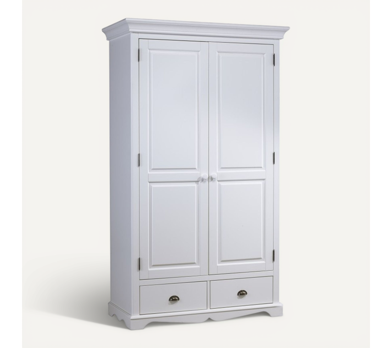 Armoire Penderie Blanche 2 Portes 2 Tiroirs