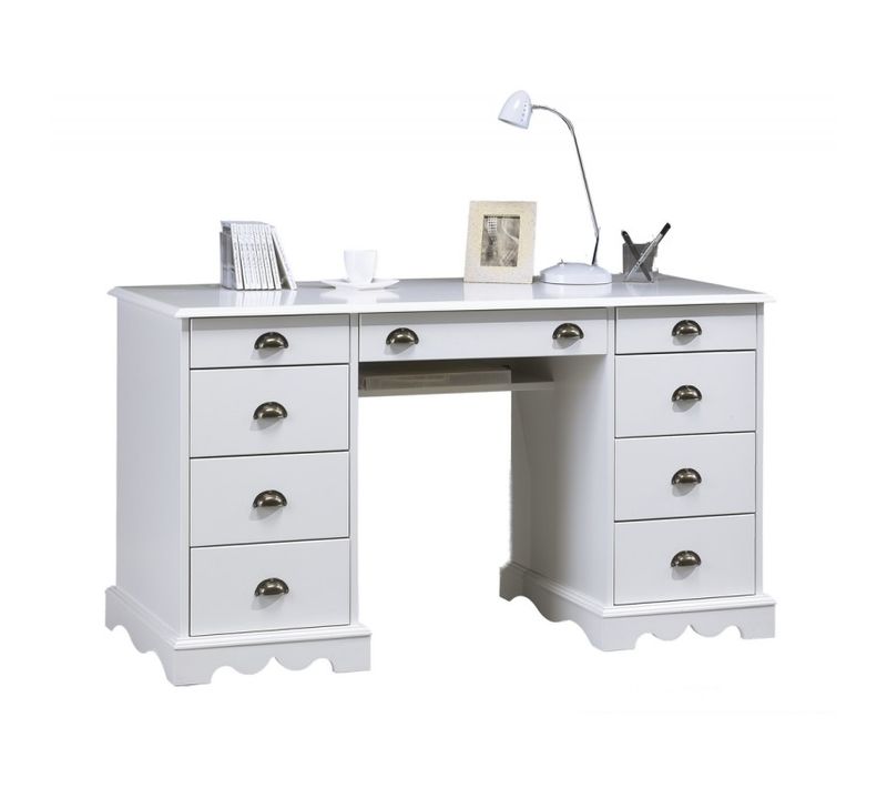 Grand Bureau Blanc 9 Tiroirs De Style Anglais