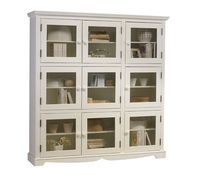 Bibliothèque Blanche Style Anglais 9 Portes Vitrées L163 H 170 P 37 Cm