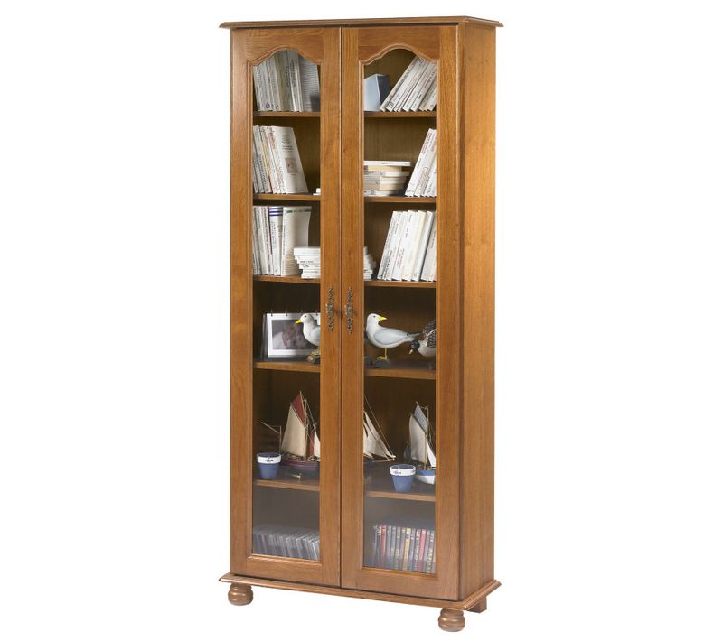 Vitrine Bibliothèque 2 Portes Vitrées Chêne 6 Niches L 82.4 H 182.2 P 33 Cm