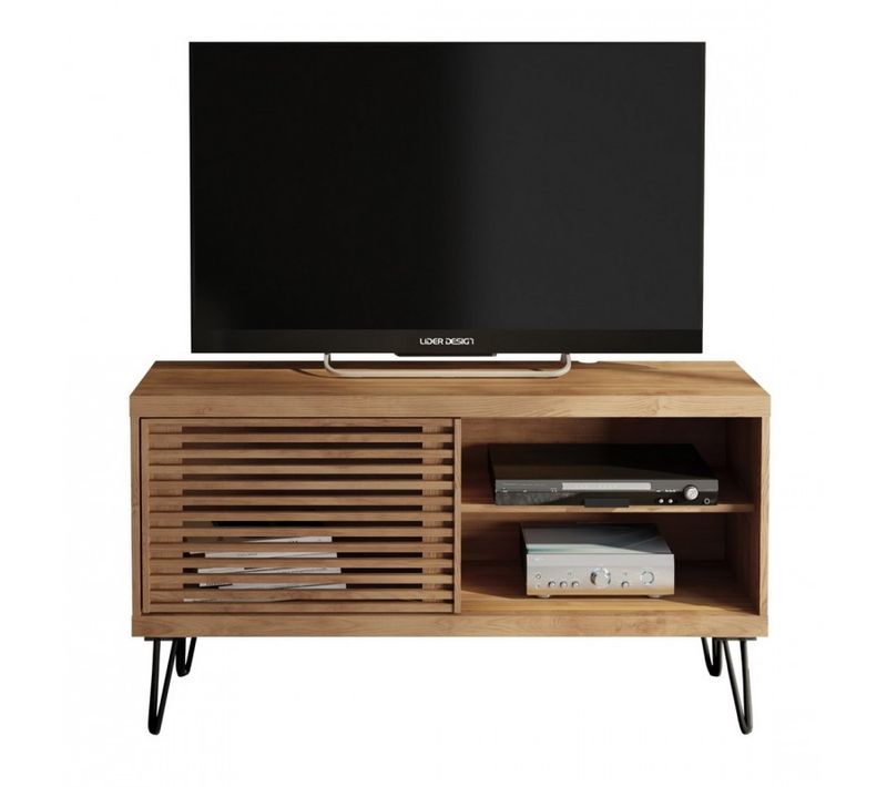 Meuble TV 50 Pouces 1 Porte Coulissante 3 Niches L 120 H 65 P 33 Cm