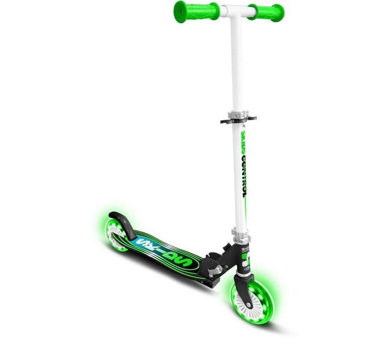 Trotinette Pliable Skids Control - Roues Avant Lumineuses, Verte, 5+ Ans