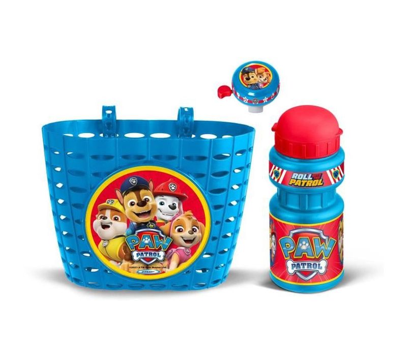 Set 3 Pièces Accessoires Vélo Enfant – Corbeille, Bidon 350 Ml, Sonnette (rouge/bleu)