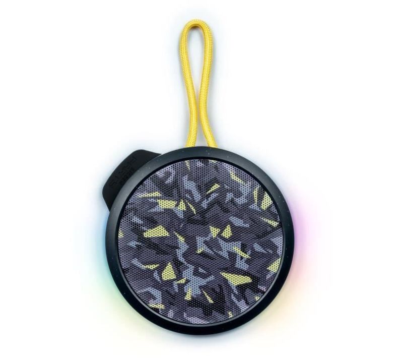 Bigben Party - Enceinte Bluetooth Ronde Avec Dragonne Et Effets Lumineux - 15w - Noir Et Jaune Camou