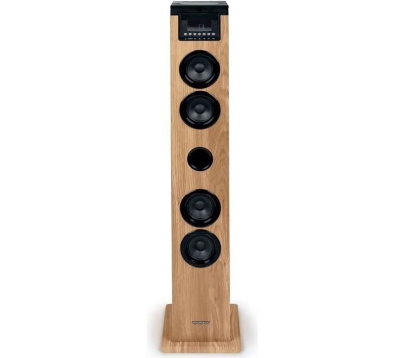 Tour Haut-parleur - Thomson - Noir/bois - Bluetooth/cd/usb/sd, 60w, Radio Fm, Télécommande
