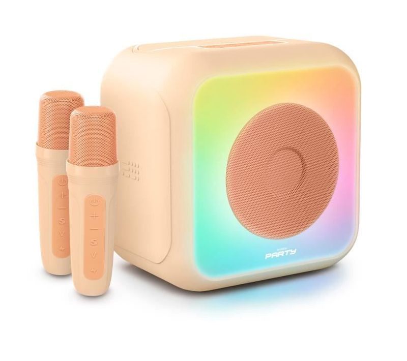 Enceinte Karaoké Lumineuse - Bigben - Peche - Bluetooth, 30w, 2 Micros Sans Fil USB-c, Égaliseur
