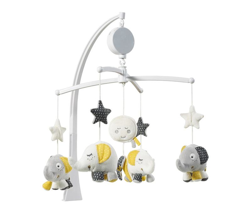 Mobile Musical Bébé Eléphant En Coton Gris