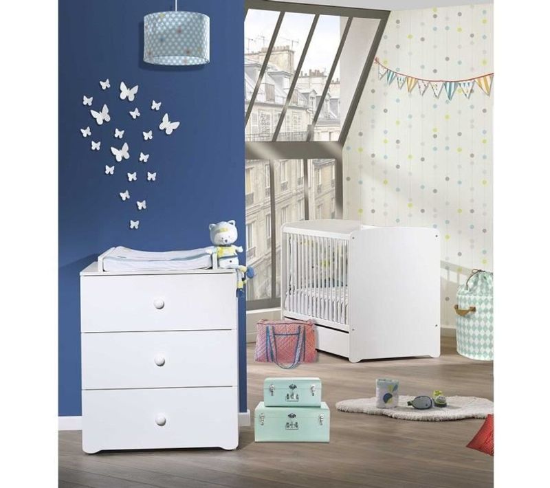 Chambre Bébé Duo Basic Boule: Lit 120x60, Commode à Langer - Babyprice - Blanc