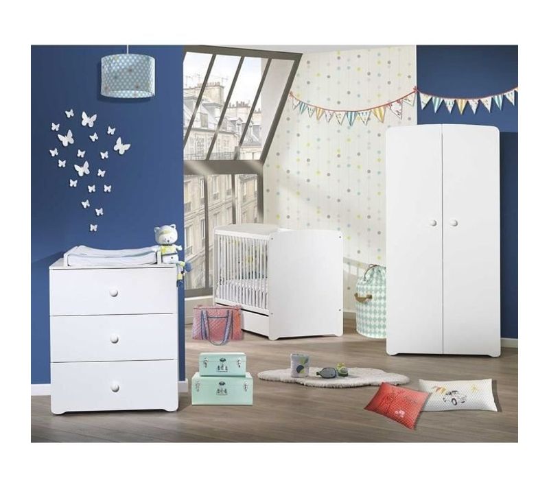Chambre Bébé Trio Basic Boule: Lit 120x60, Commode à Langer Et Armoire - Babyprice - Blanc
