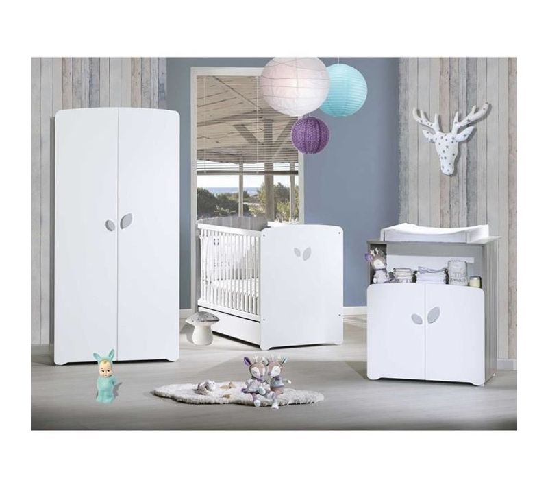 Chambre Bébé Trio Leaf: Lit 120x60, Commode à Langer Et Armoire - Babyprice - Blanc