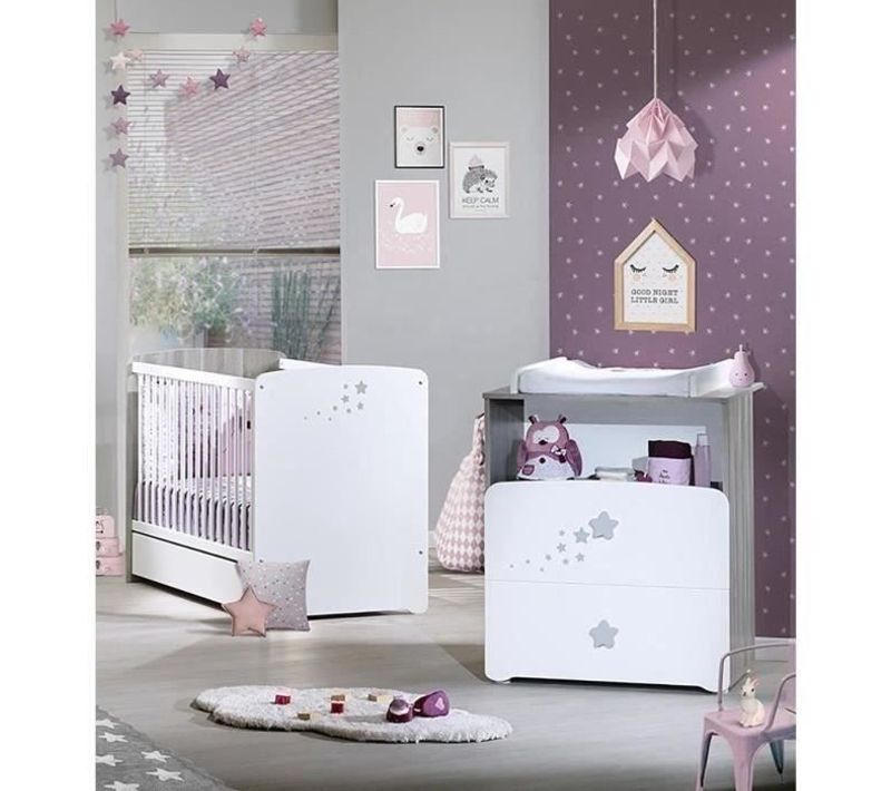 Chambre Bébé Duo Nao: Lit 120x60, Commode à Langer - Babyprice - Blanc