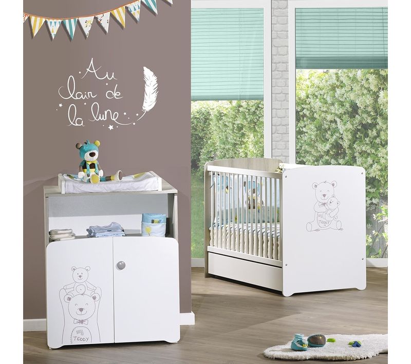 Chambre Duo Lit Et Commode à Langer En Bois