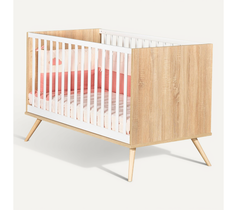 Lit Bébé évolutif 140x70cm En Bois Marron Et Blanc