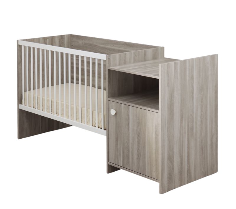 Lit Bébé Combiné 120x60 Évolutif En 90x190 En Décor Bois Avec Commode à Langer 1 Porte