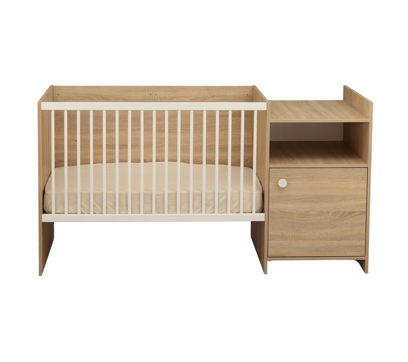 Lit Bébé Combiné 120x60 Évolutif En 90x190 En Décor Bois Avec Commode à Langer 1 Porte