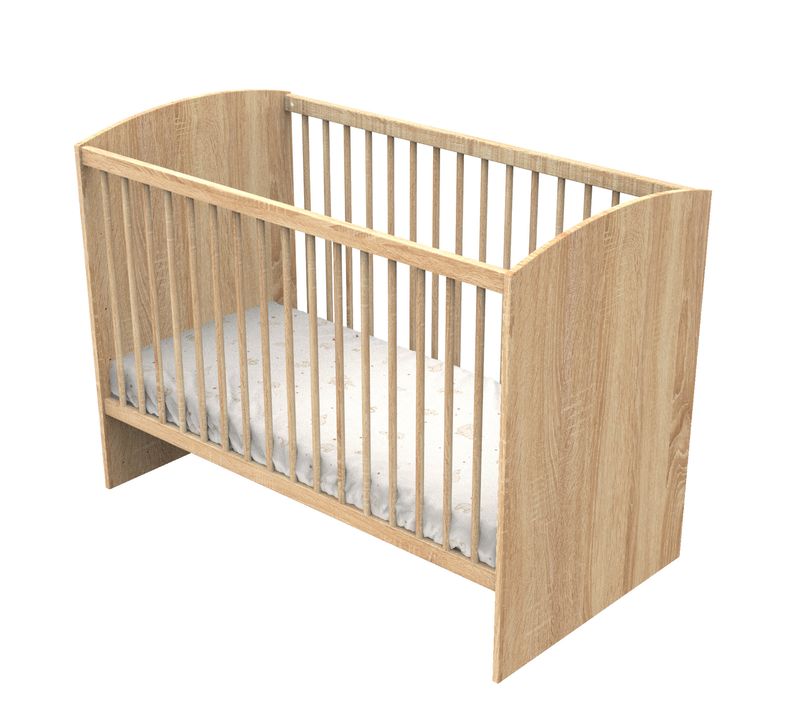 Lit Bébé 120 X 60 Avec Têtes De Lit Arrondies En Bois Décor Chêne Doré