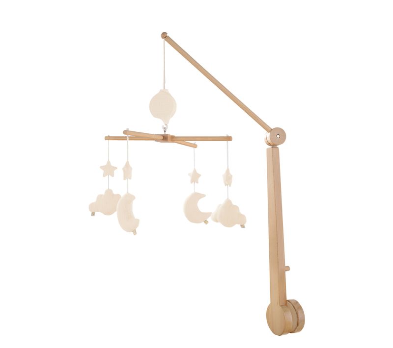 Mobile Musical Bébé En Bois Avec 4 Jouets
