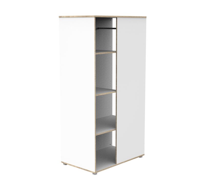 Meuble De Rangement Avec Étagères Et Penderie En Bois Blanc Et Chant Bois