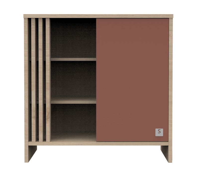 Commode 1 Porte Colorée Et 3 Niches Avec Claustra En Bois Décor Chêne Suave