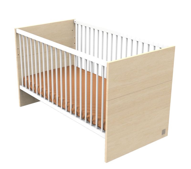 Lit évolutif 140x70 - Little Big Bed En Bois Décor Chêne Velours Et Balustres Blancs