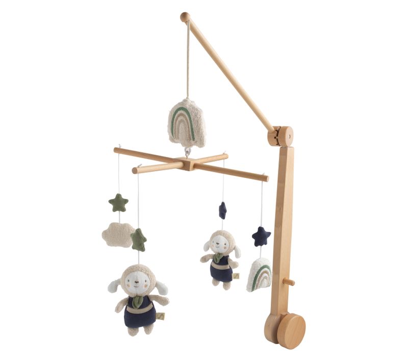 Mobile Musical En Bois Avec Jouets En Coton