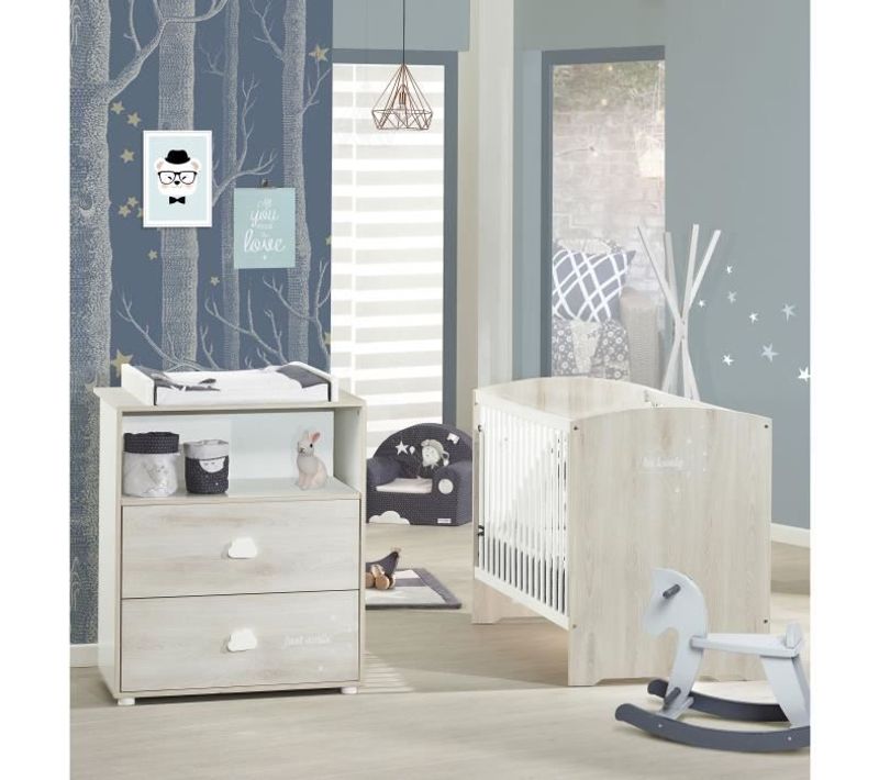 Chambre Bébé Complete - Lit 120x60 Et Commode à Langer - Smile - Hetre Cendré