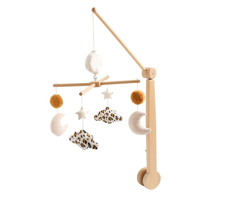 Mobile Musical Bébé En Bois Avec 4 Jouets