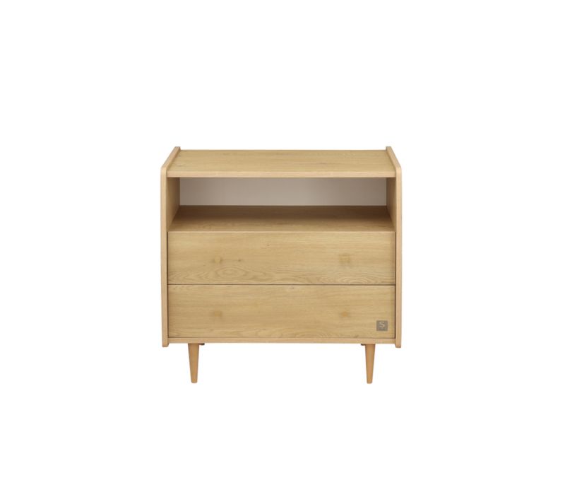 Commode 2 Tiroirs Et 1 Niche Décor Chêne Vintage Poignées Dorées