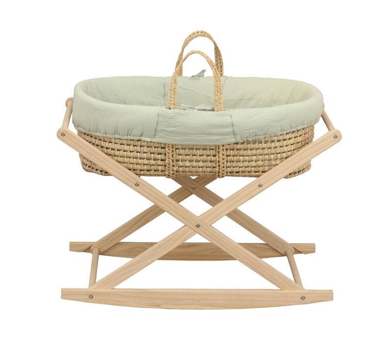 Couffin Bébé En Fibres Naturelles Et Habillage Tissu Avec Support En Pin Massif