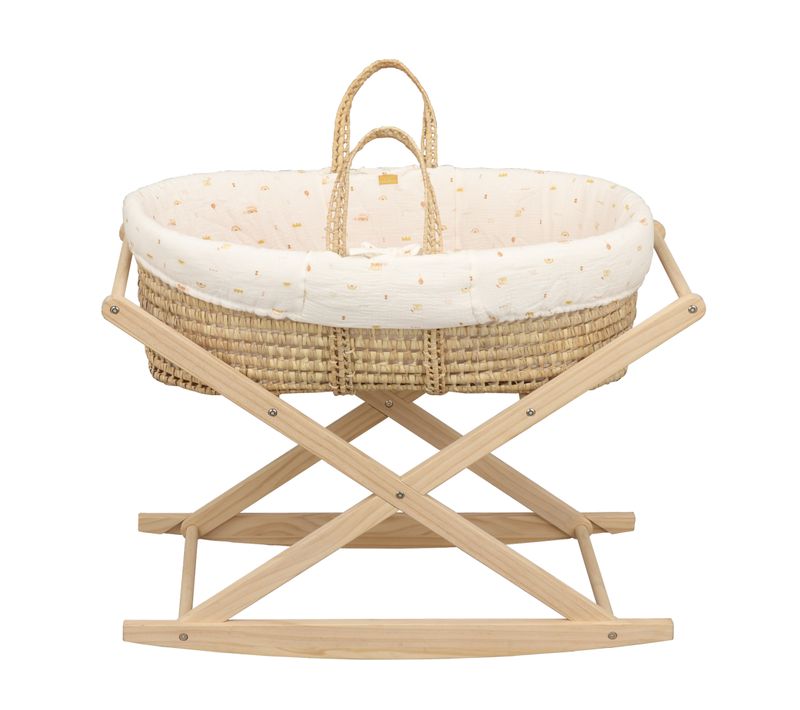 Couffin Bébé En Fibres Naturelles Et Habillage Tissu Avec Support En Pin Massif