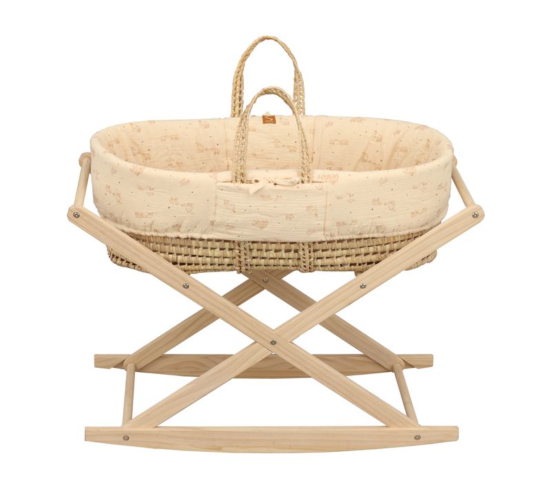 Couffin Bébé En Fibres Naturelles Et Habillage Tissu Avec Support En Pin Massif