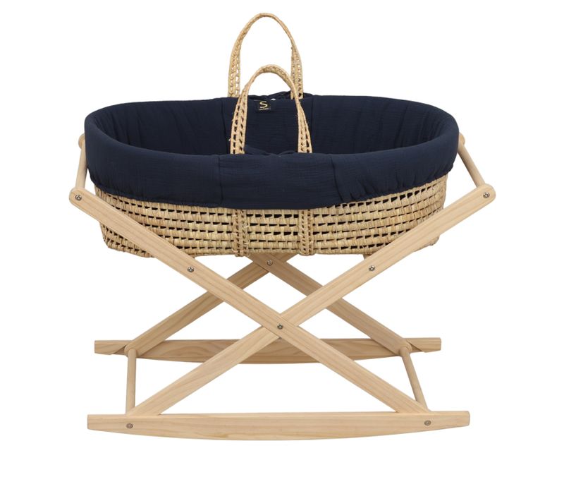 Couffin Bébé En Fibres Naturelles Et Habillage Tissu Avec Support En Pin Massif