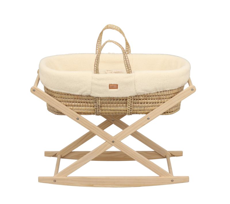 Couffin Bébé En Fibres Naturelles Et Habillage Tissu Avec Support En Pin Massif