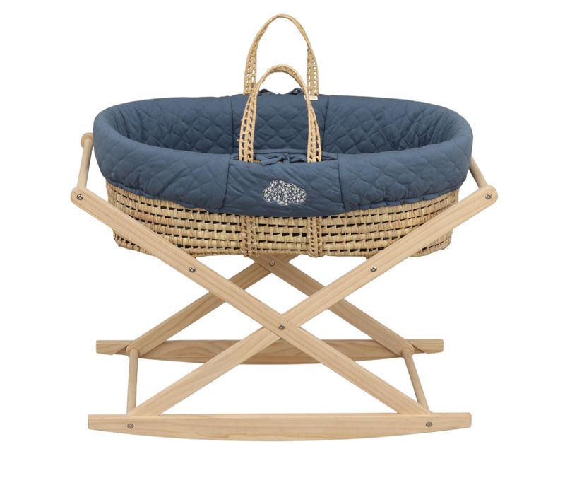 Couffin Bébé En Fibres Naturelles Et Habillage Tissu Avec Support En Pin Massif