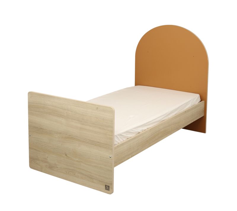 Lit Junior 90x190 Avec Sommier Et Matelas - Décor Bois Chêne Sépia - Tête De Lit Forme Arche