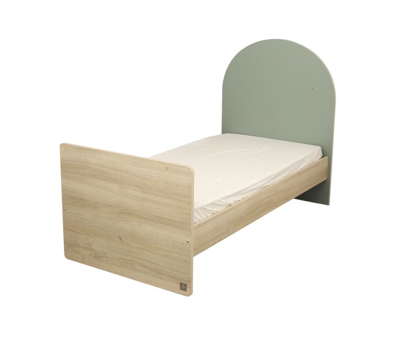 Lit Junior 90x190 Avec Sommier Et Matelas - Décor Bois Chêne Sépia - Tête De Lit Forme Arche