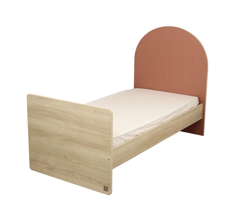 Lit Junior 90x190 Avec Sommier Et Matelas - Décor Bois Chêne Sépia - Tête De Lit Forme Arche
