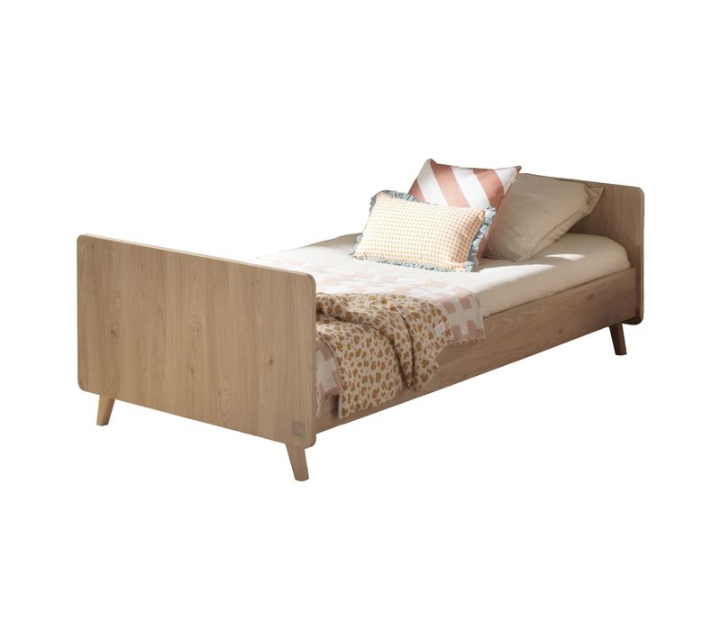 Lit Junior 90x190 Avec Sommier Et Matelas - Décor Bois Chêne Suave