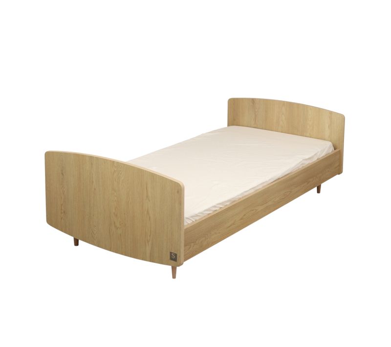 Lit Junior 190x90cm Avec Sommier Et Matelas Inclus - Décor Bois Chêne Vintage