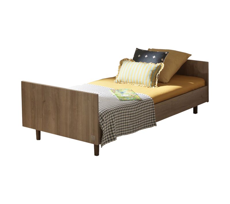 Lit Junior 190x90cm Avec Sommier Et Matelas - Décor Bois Chêne Mokka