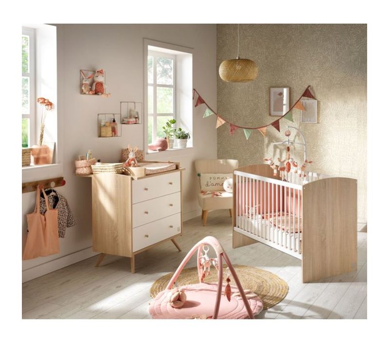 Ensemble Chambre Bébé 120 X 60 Cm Lit Et Commode 3 Tiroirs Blanc Chêne
