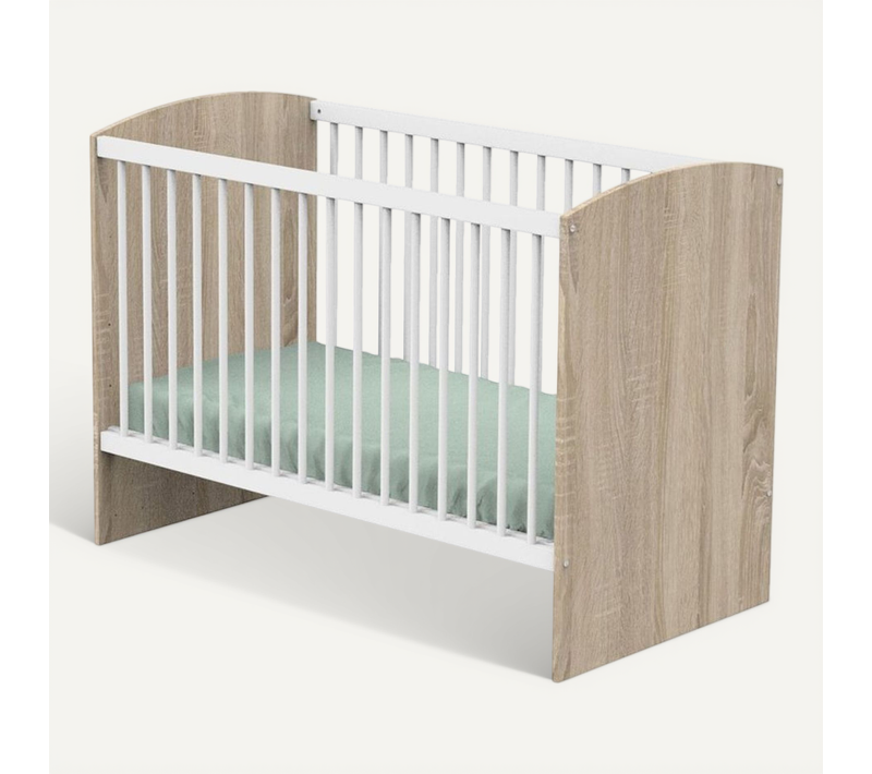 Lit Bébé 120 X 60 Cm Access – Blanc Et Chêne, Matelas 10 Cm Confort