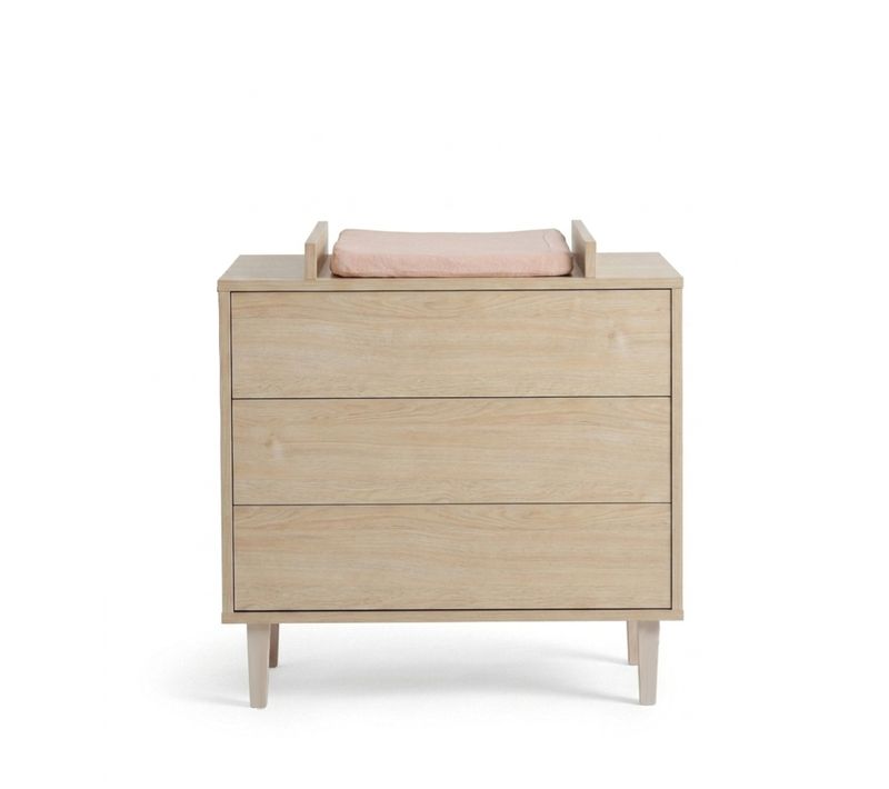Commode à Langer 3 Tiroirs Sur Pieds - Décor Bois Hêtre Cendré