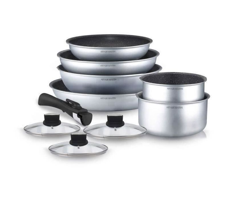 Batterie De Cuisine Am167s 10 Pieces - Aluminium - Poignée Amovible - Tous Feux Dont Induction