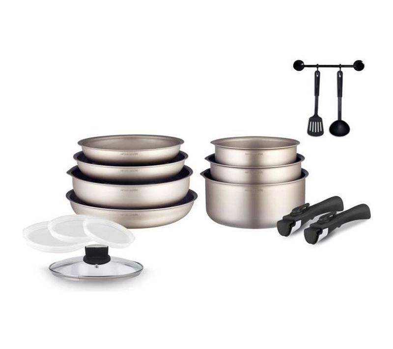 Batterie De Cuisine 15 Pièces En Aluminium - Poignées Amovibles, Induction