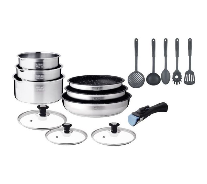 Batterie De Cuisine Inox 15 Pièces - Manche Amovible, Induction Compatible